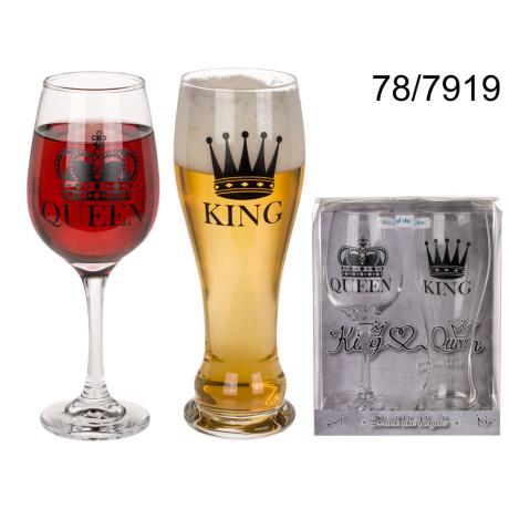 Klaaside komplekt, King & Queen, ca. 600ml & 430 ml kinkekarbis